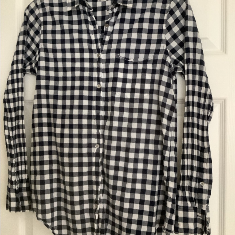 J Crew Boyfit Gingham Plaid Button Down Shirt XSmall Navy White Long Sleeve